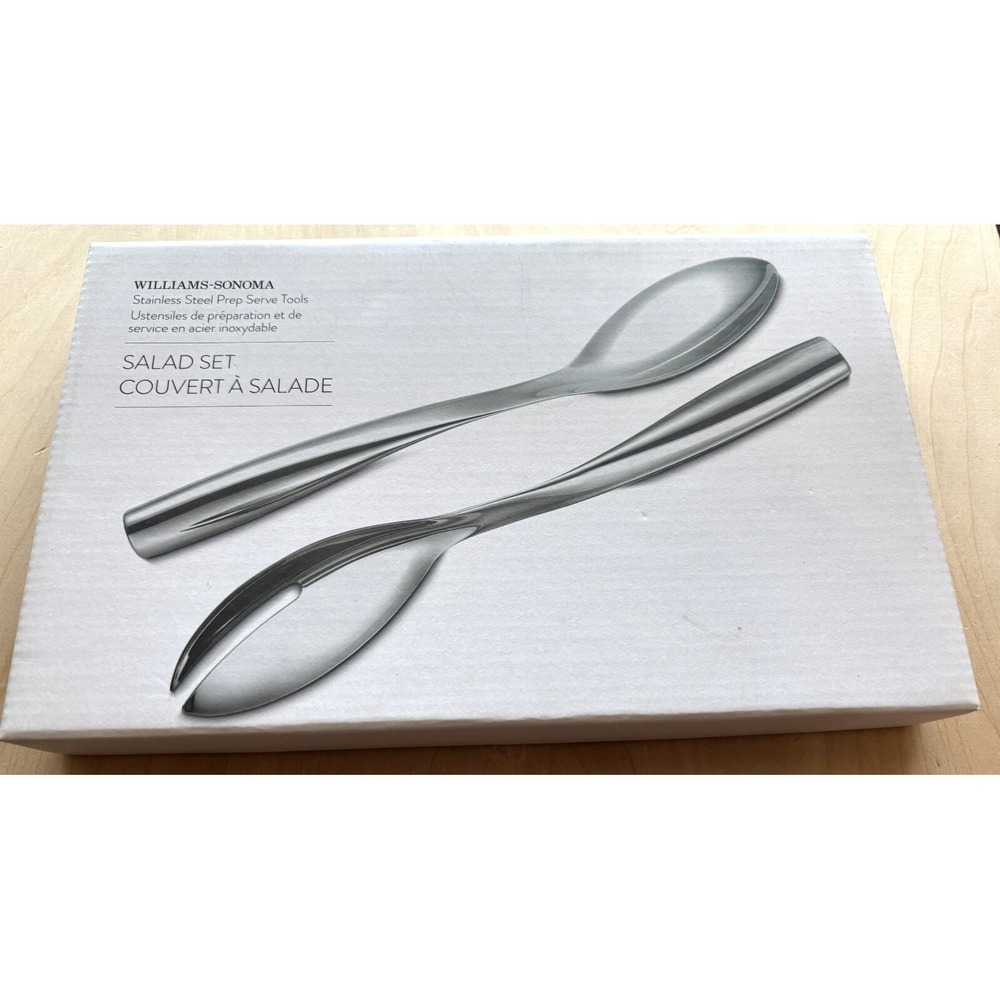 Williams Sonoma Salad Set Stainless Steel Server Tools NIB 2013 Modern